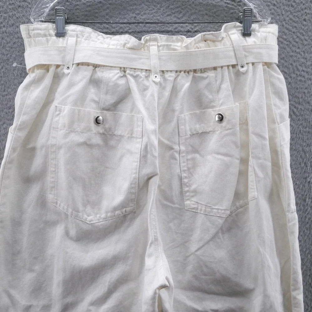 Banana Republic‎ Womens Ivory Cotton Linen Utility Paperbag Pants 16 NEW